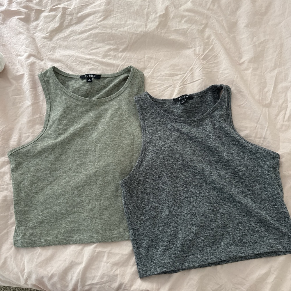 Sleeveless Cropped Tank Top - Sage Green and Heather Gray